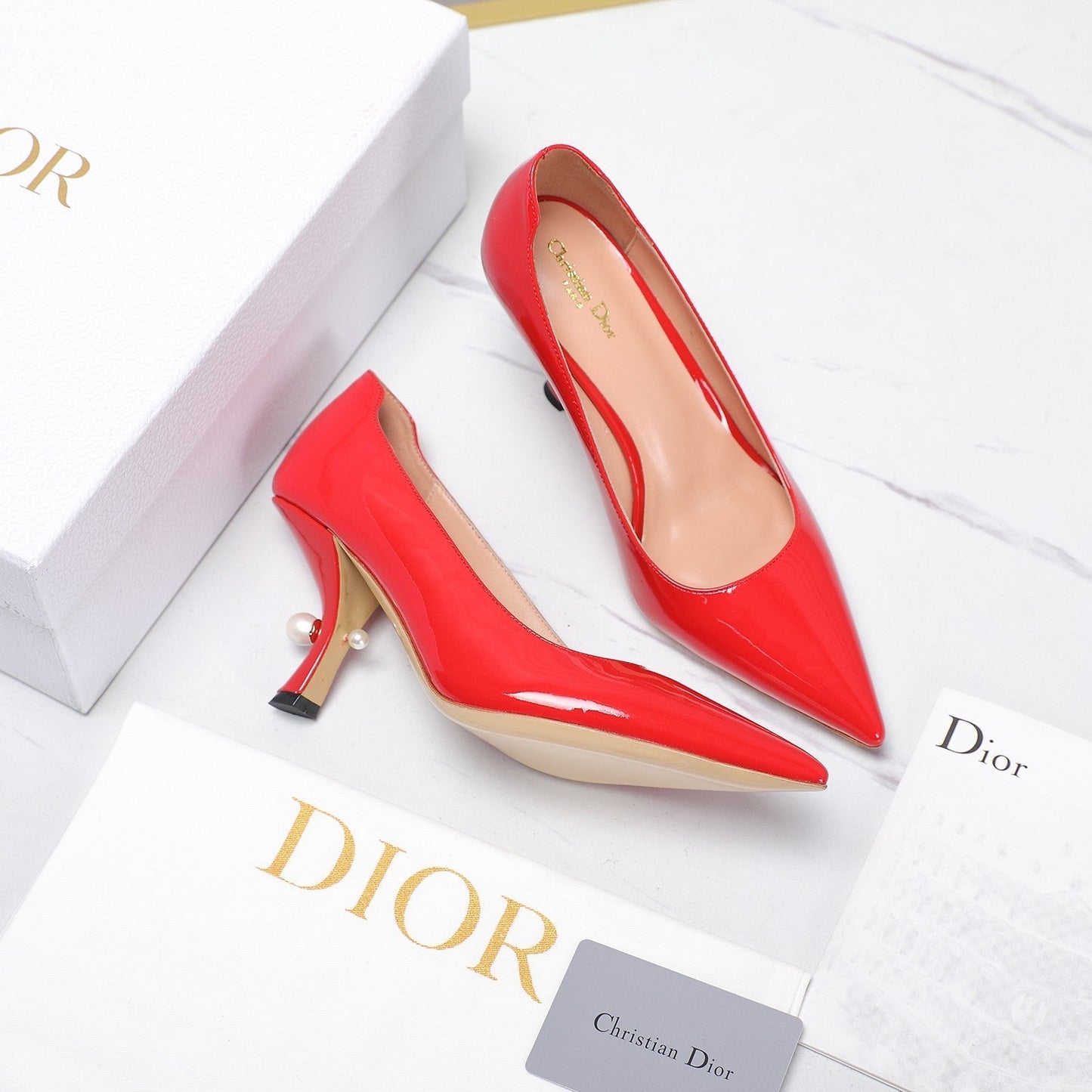 DIOR Tribales Pump 80mm Glossy Red Orange Cowhide