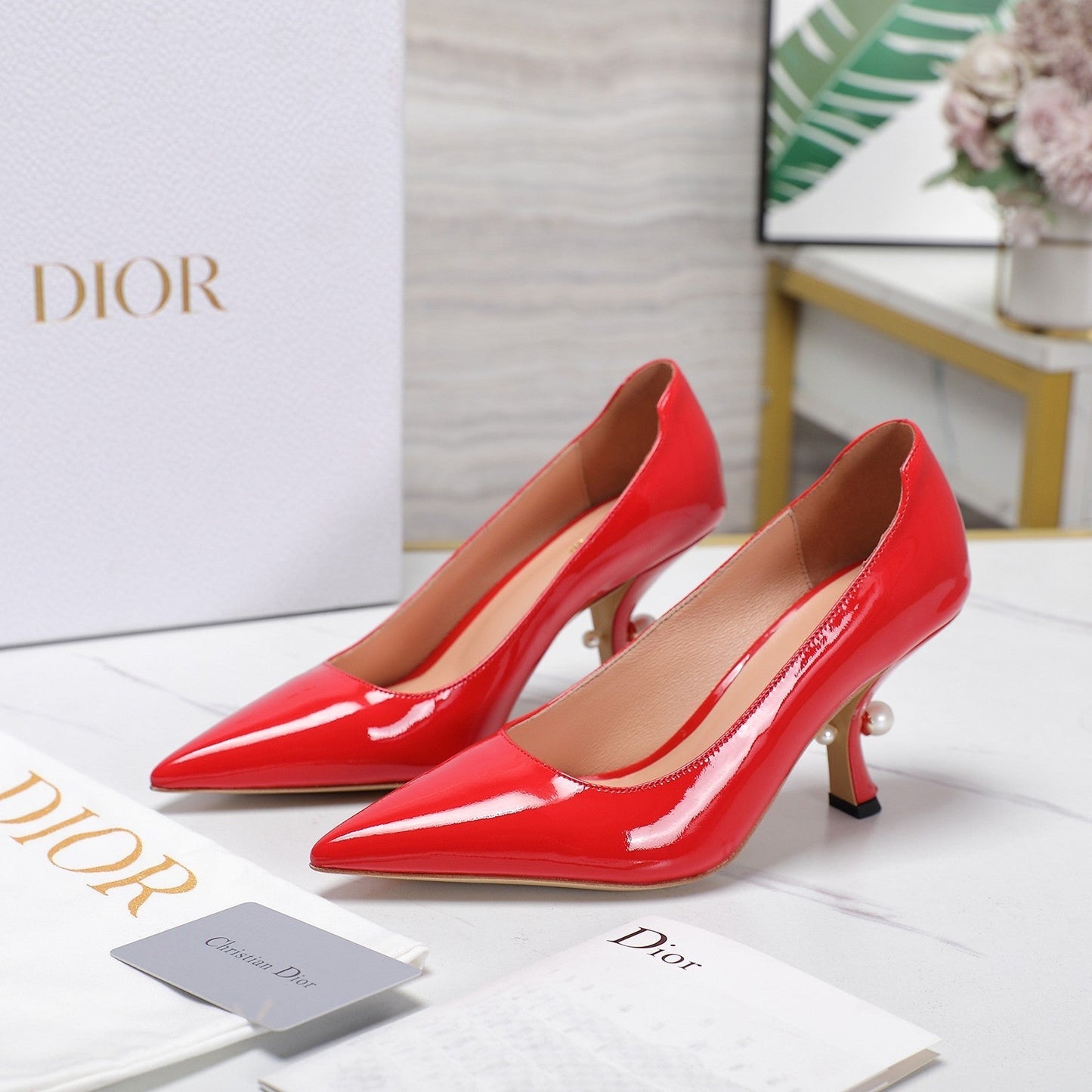 DIOR Tribales Pump 80mm Glossy Red Orange Cowhide