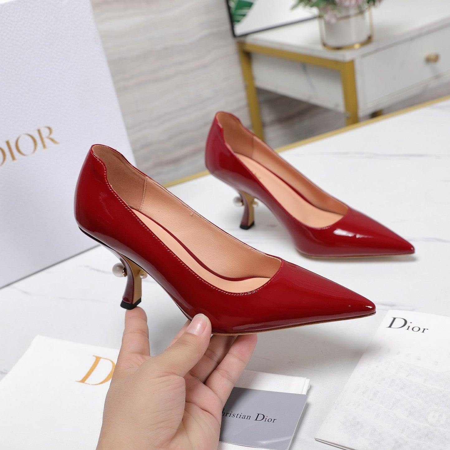 DIOR Tribales Pump 80mm Glossy Red Cowhide