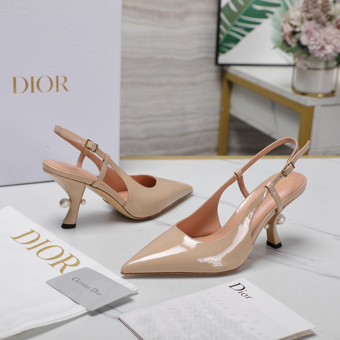 DIOR Tribales Slingback Pump Glossy Beige Cowhide
