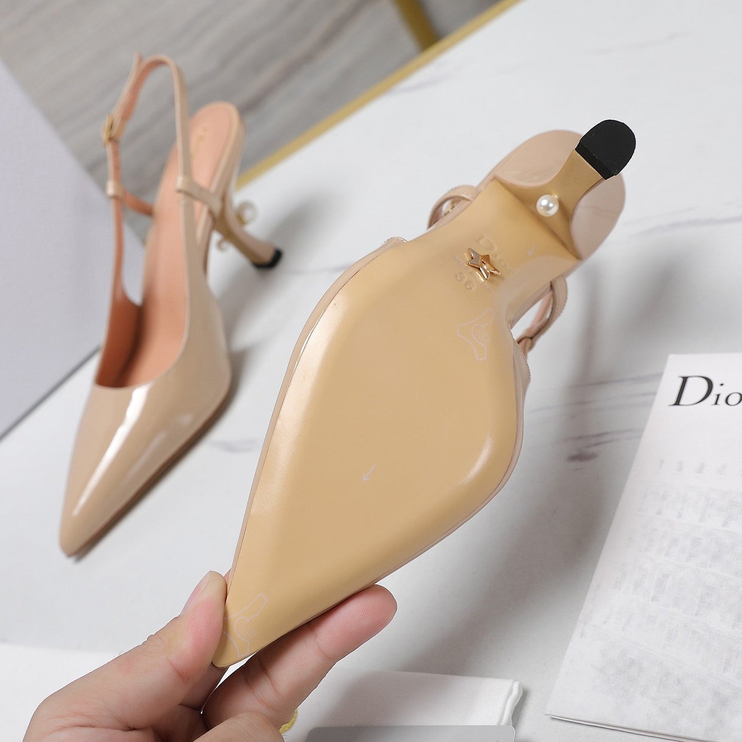 DIOR Tribales Slingback Pump Glossy Beige Cowhide