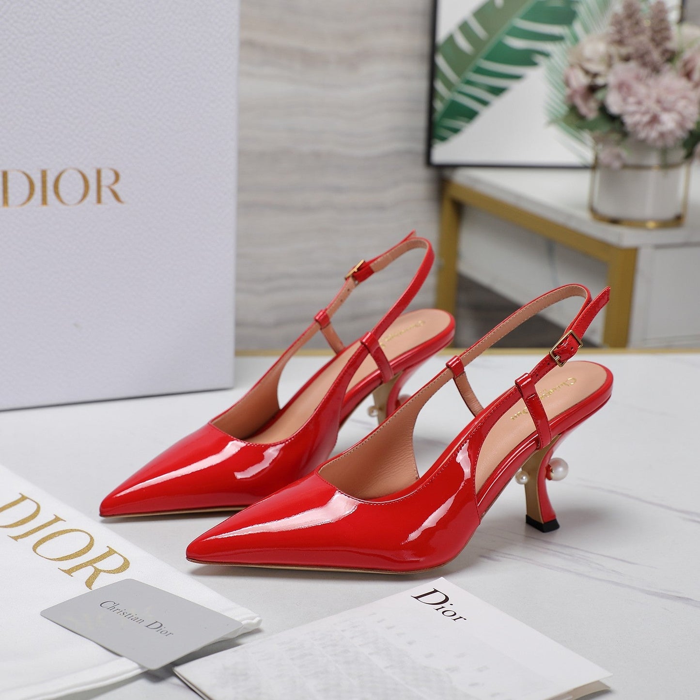 DIOR Tribales Slingback Pump Glossy Red Orange Cowhide