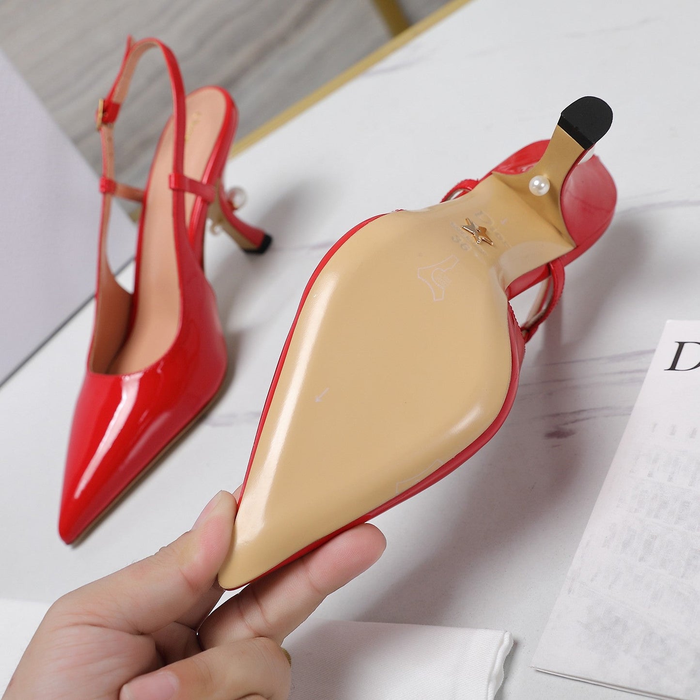 DIOR Tribales Slingback Pump Glossy Red Orange Cowhide