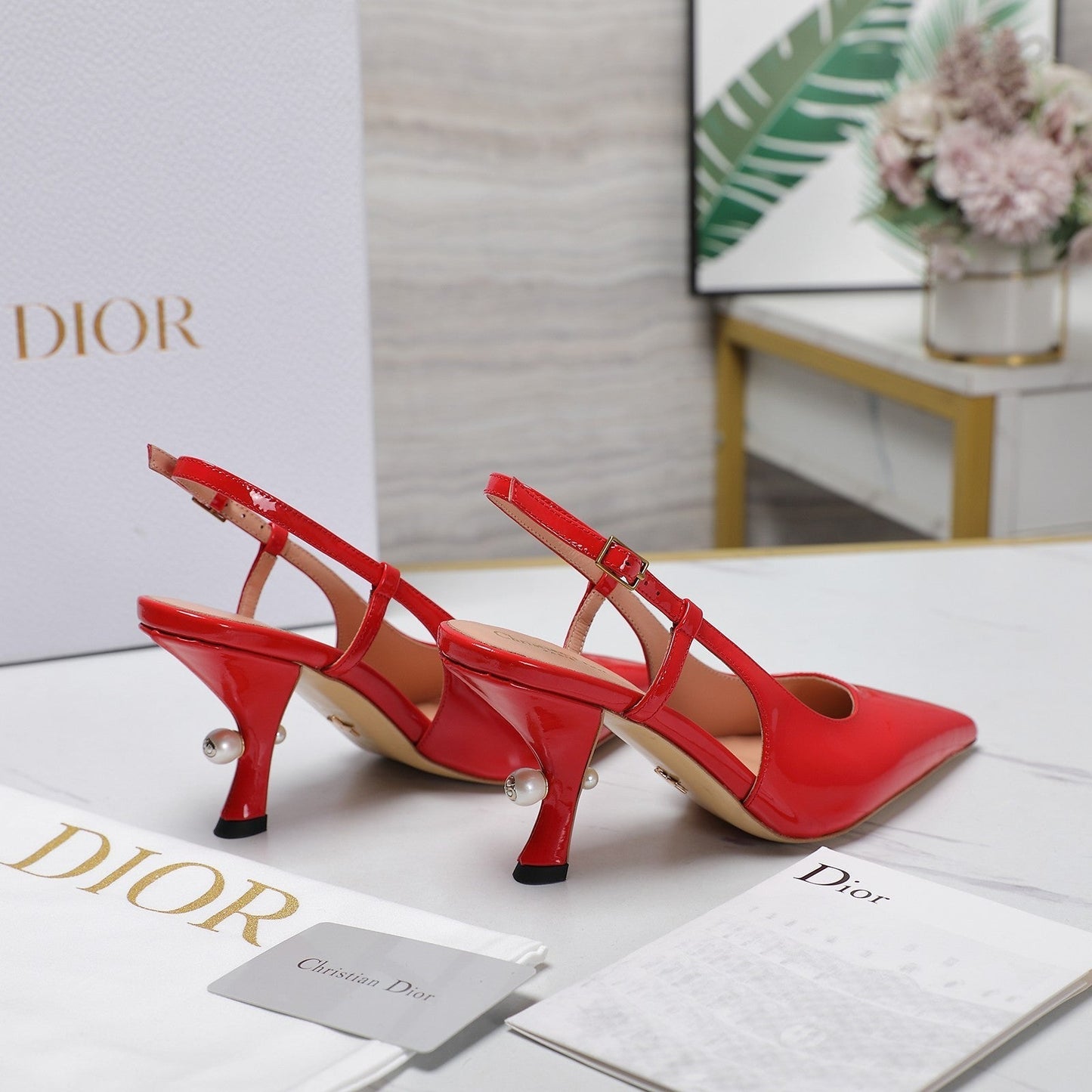 DIOR Tribales Slingback Pump Glossy Red Orange Cowhide