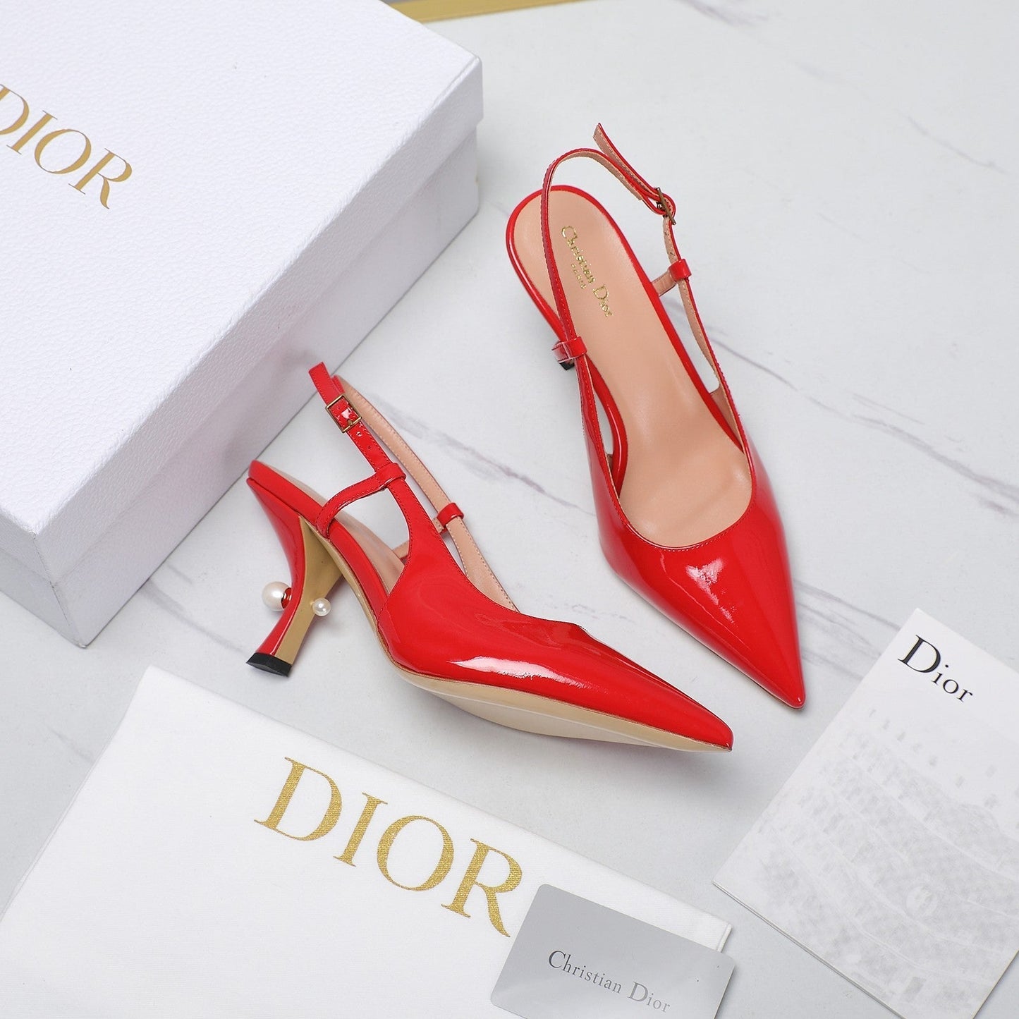 DIOR Tribales Slingback Pump Glossy Red Orange Cowhide