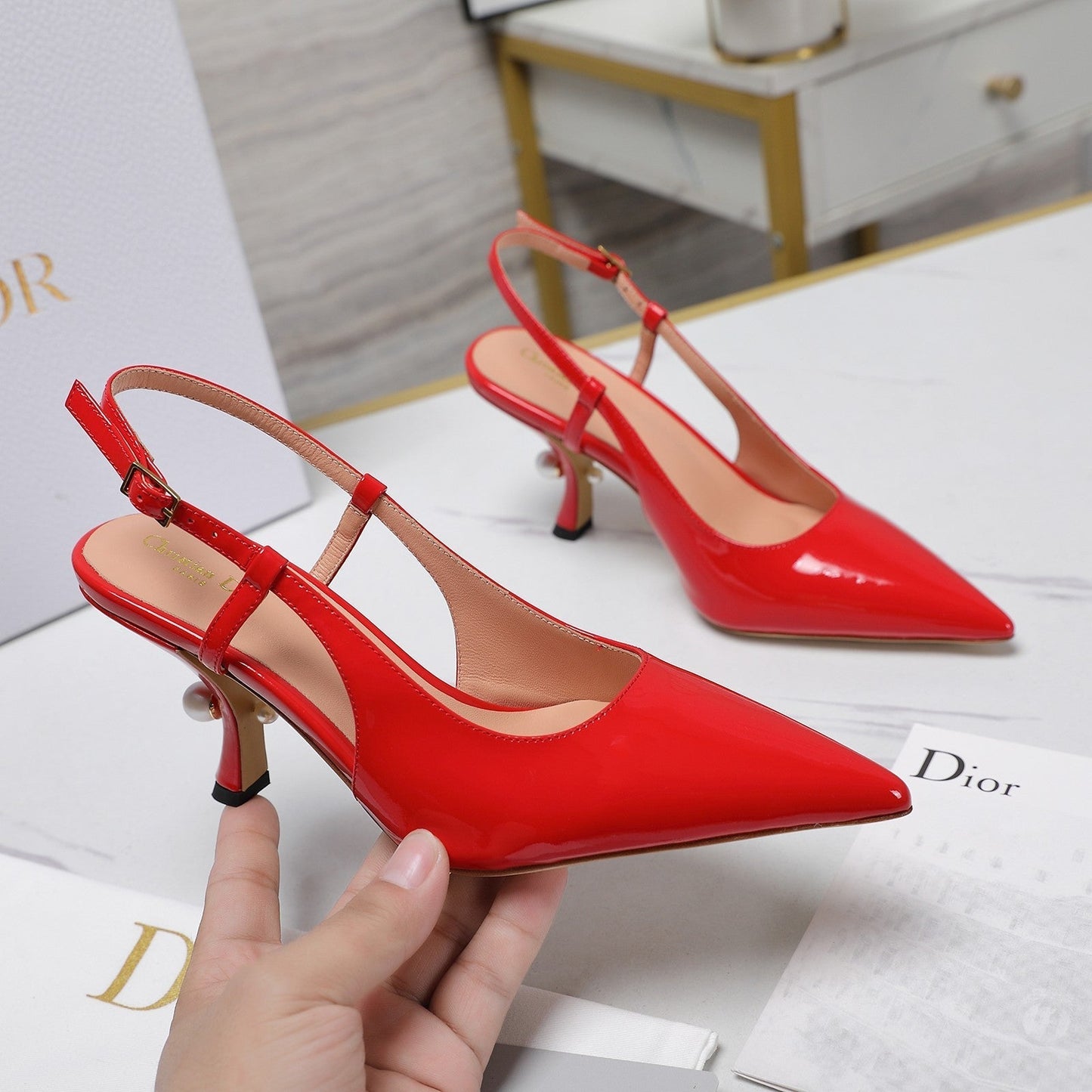 DIOR Tribales Slingback Pump Glossy Red Orange Cowhide