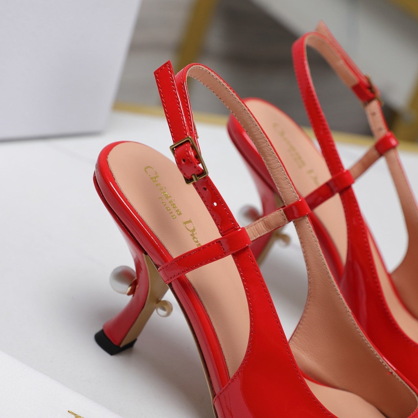 DIOR Tribales Slingback Pump Glossy Red Orange Cowhide