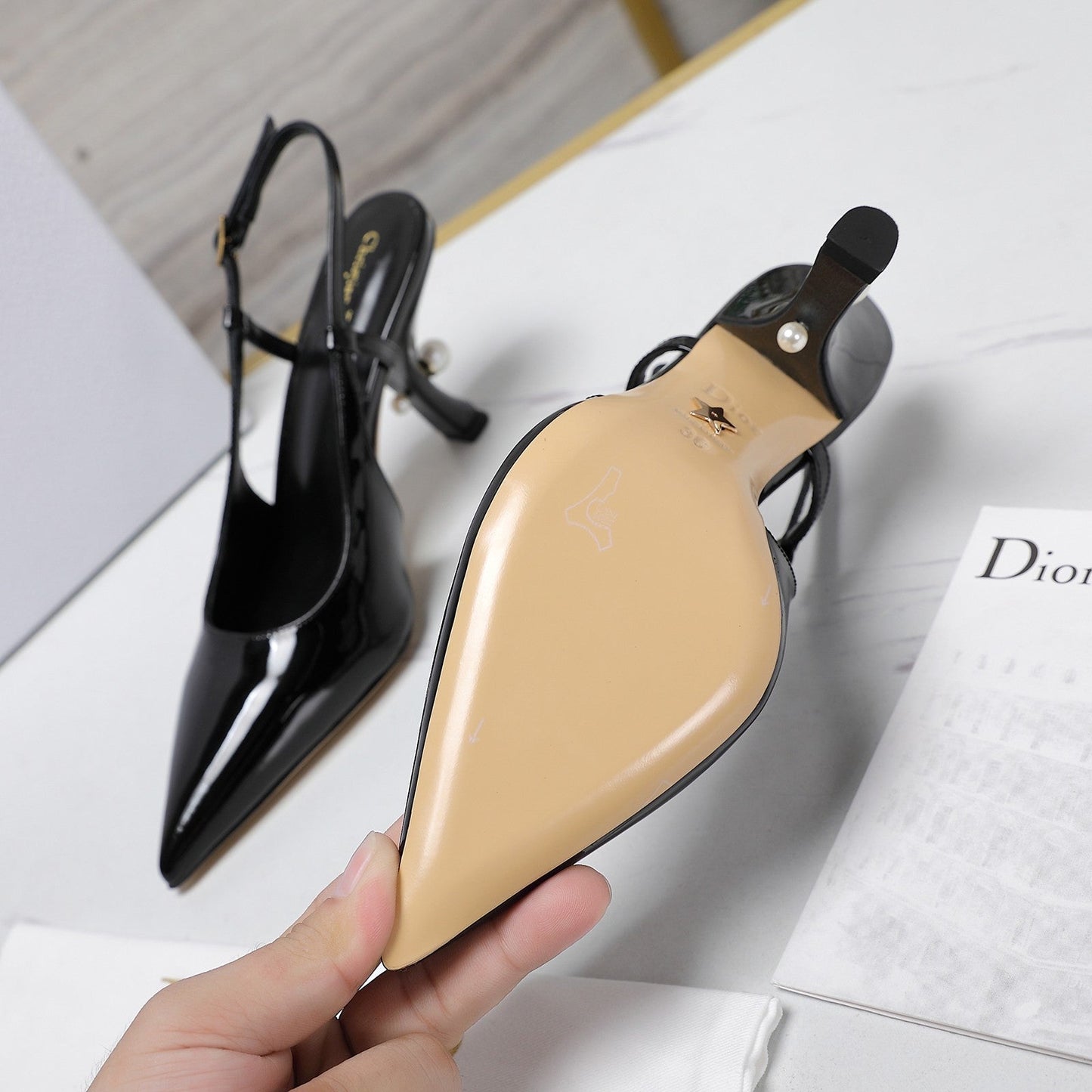 DIOR Tribales Slingback Pump Glossy Black Cowhide
