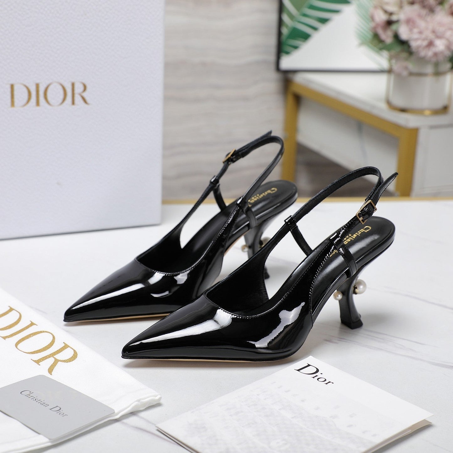 DIOR Tribales Slingback Pump Glossy Black Cowhide