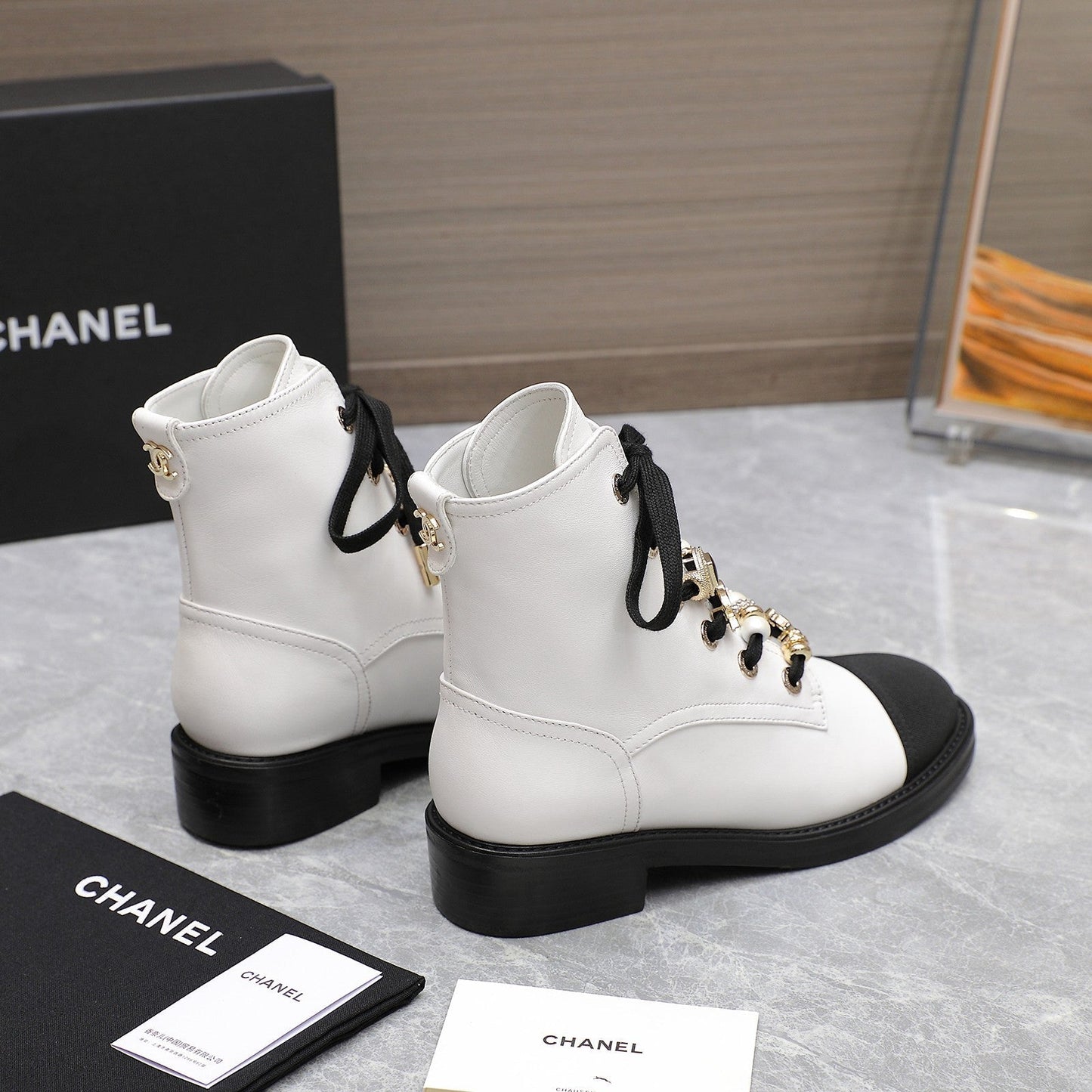 CHANEL Ankle Boots 30mm White Plain Cowhide