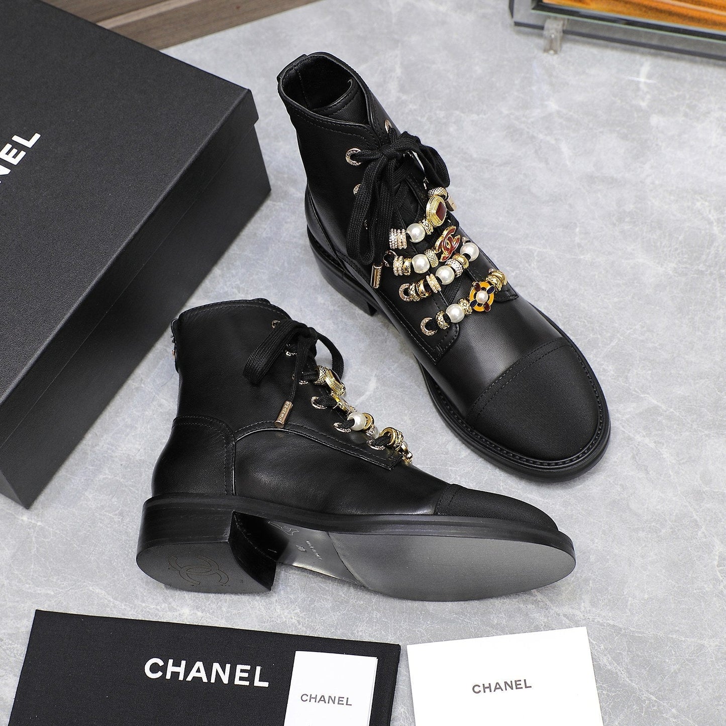CHANEL Ankle Boots 30mm Black Plain Cowhide