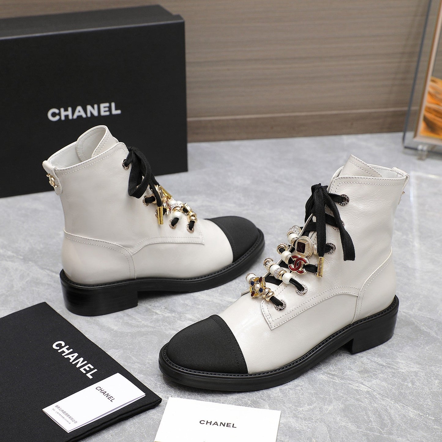CHANEL Ankle Boots 30mm White Wrinkled Cowhide
