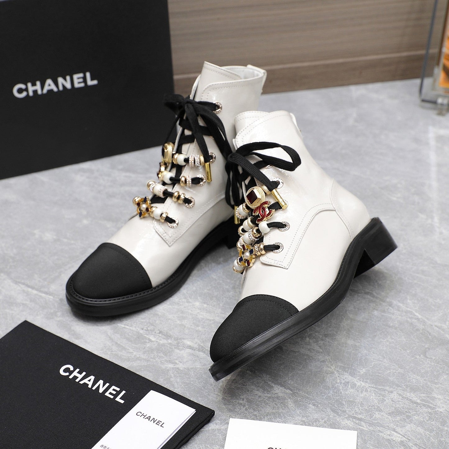 CHANEL Ankle Boots 30mm White Wrinkled Cowhide