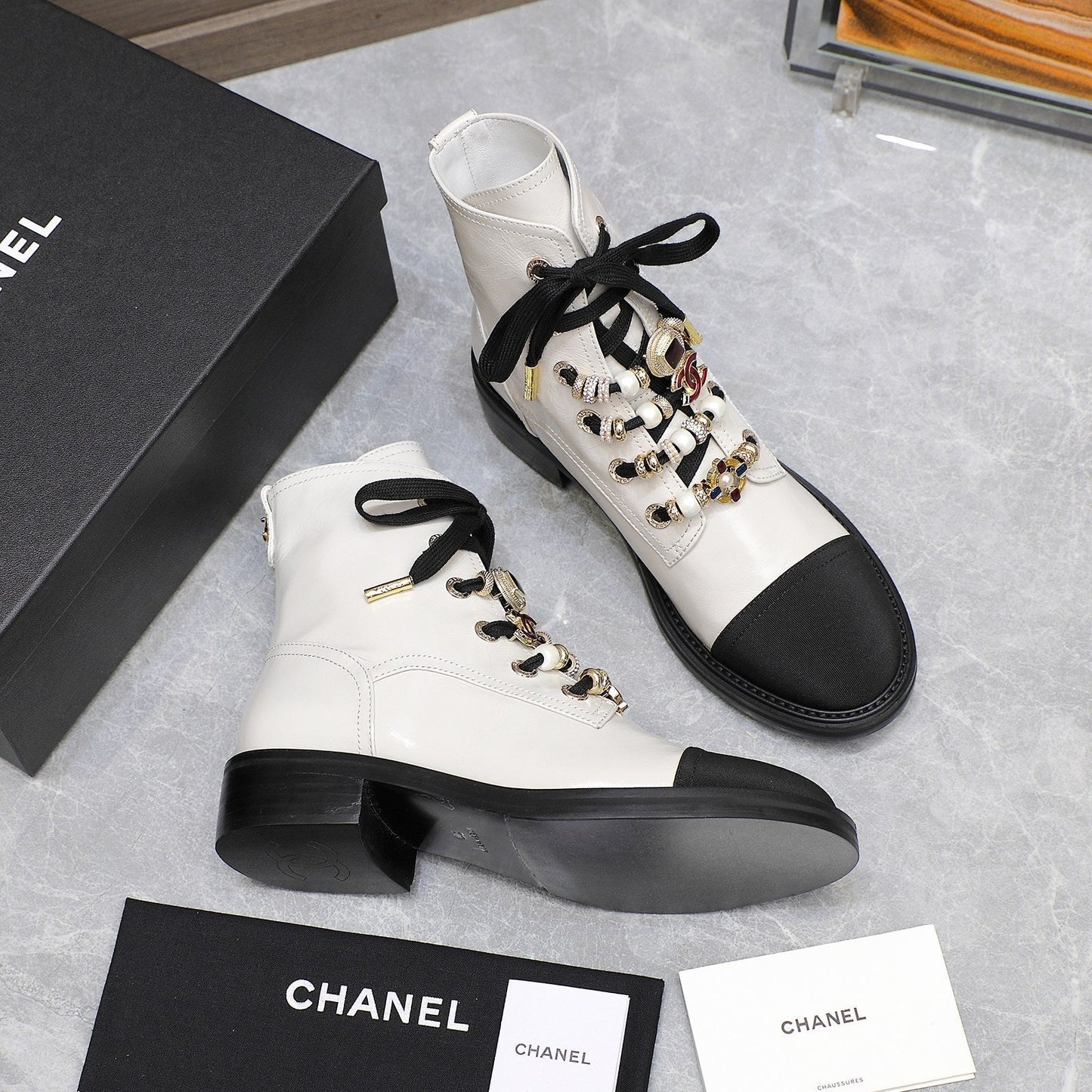 CHANEL Ankle Boots 30mm White Wrinkled Cowhide