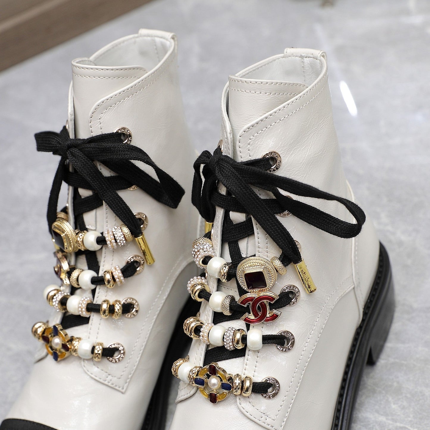 CHANEL Ankle Boots 30mm White Wrinkled Cowhide