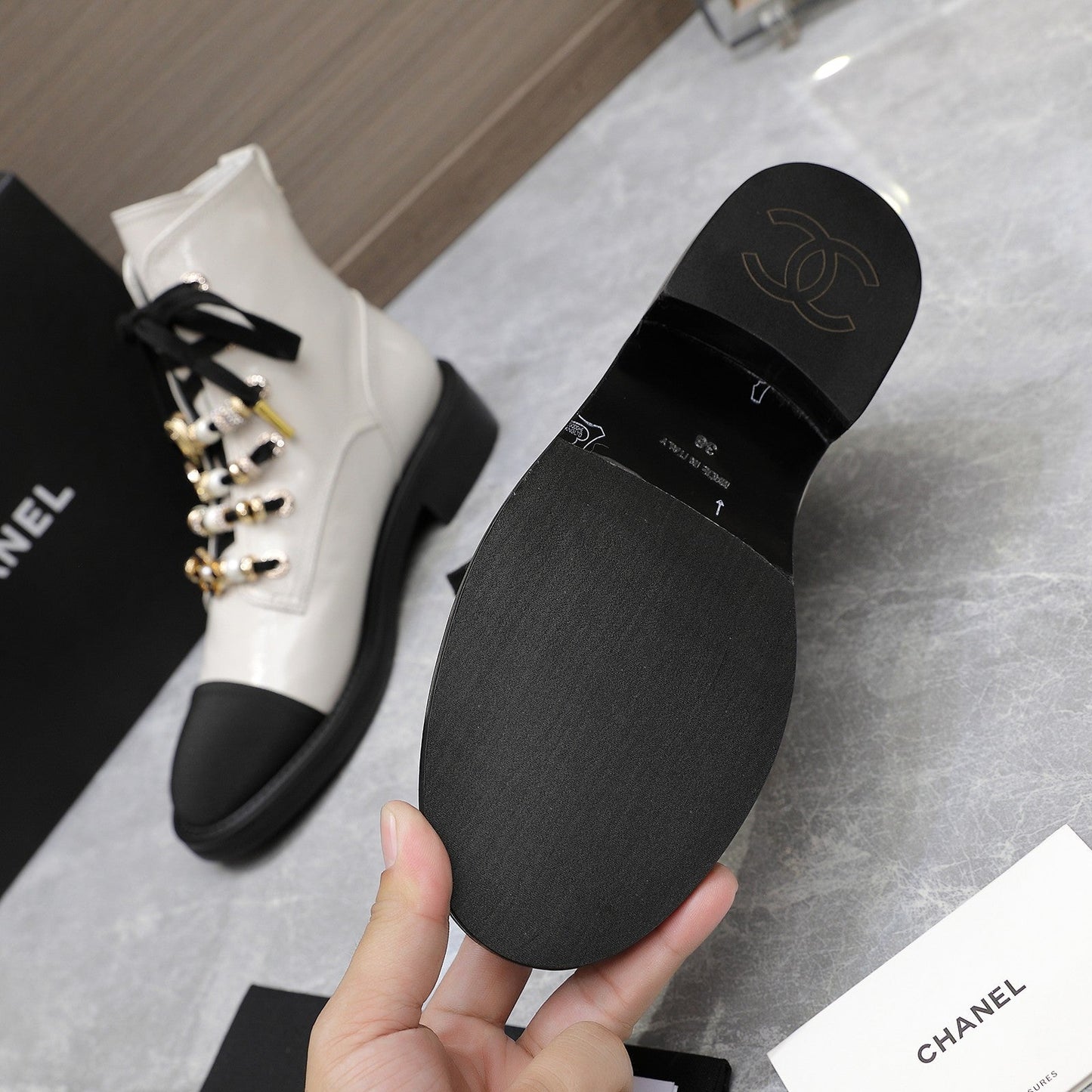 CHANEL Ankle Boots 30mm White Wrinkled Cowhide