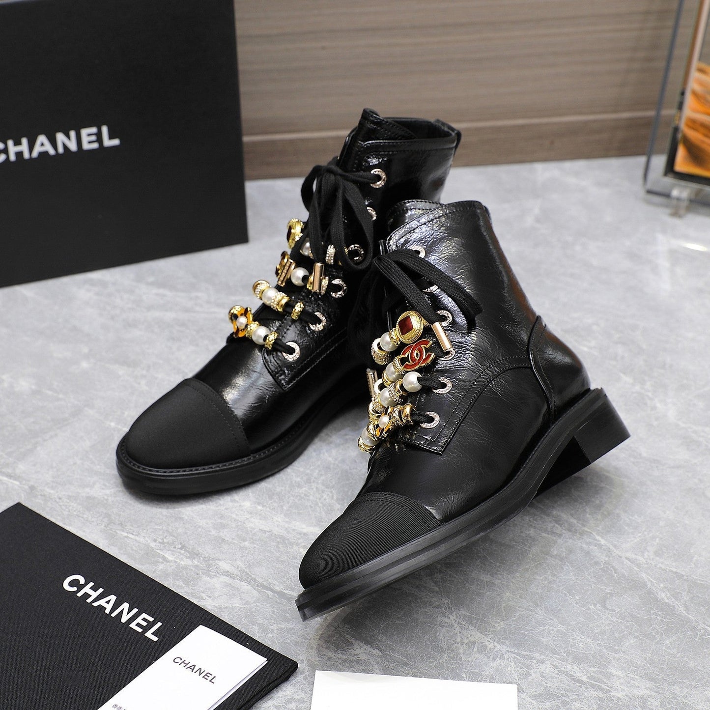 CHANEL Ankle Boots 30mm Black Wrinkled Cowhide