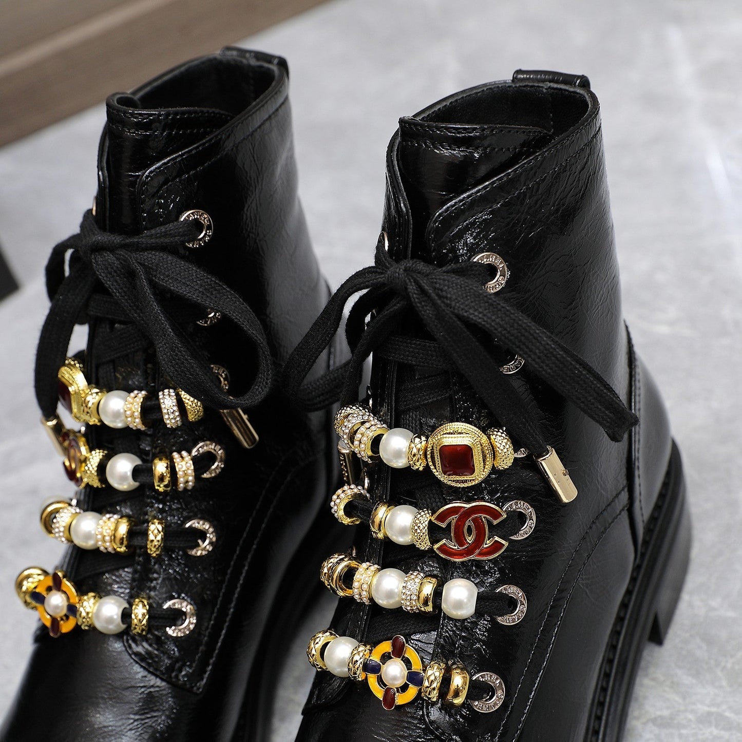 CHANEL Ankle Boots 30mm Black Wrinkled Cowhide