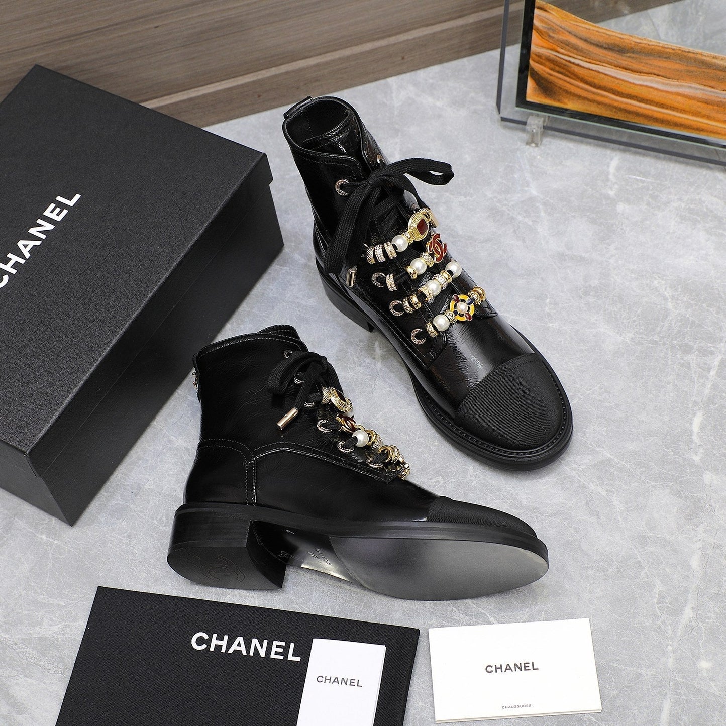 CHANEL Ankle Boots 30mm Black Wrinkled Cowhide