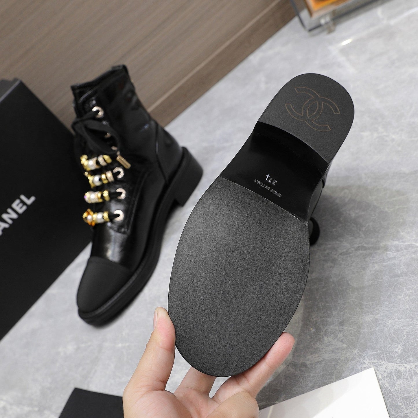 CHANEL Ankle Boots 30mm Black Wrinkled Cowhide