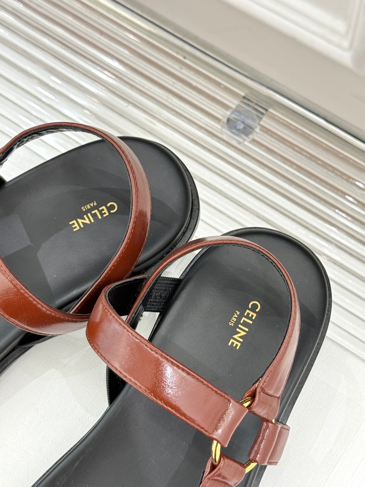 Celine CELINE Maud Sandal Red Brown Leather 285903