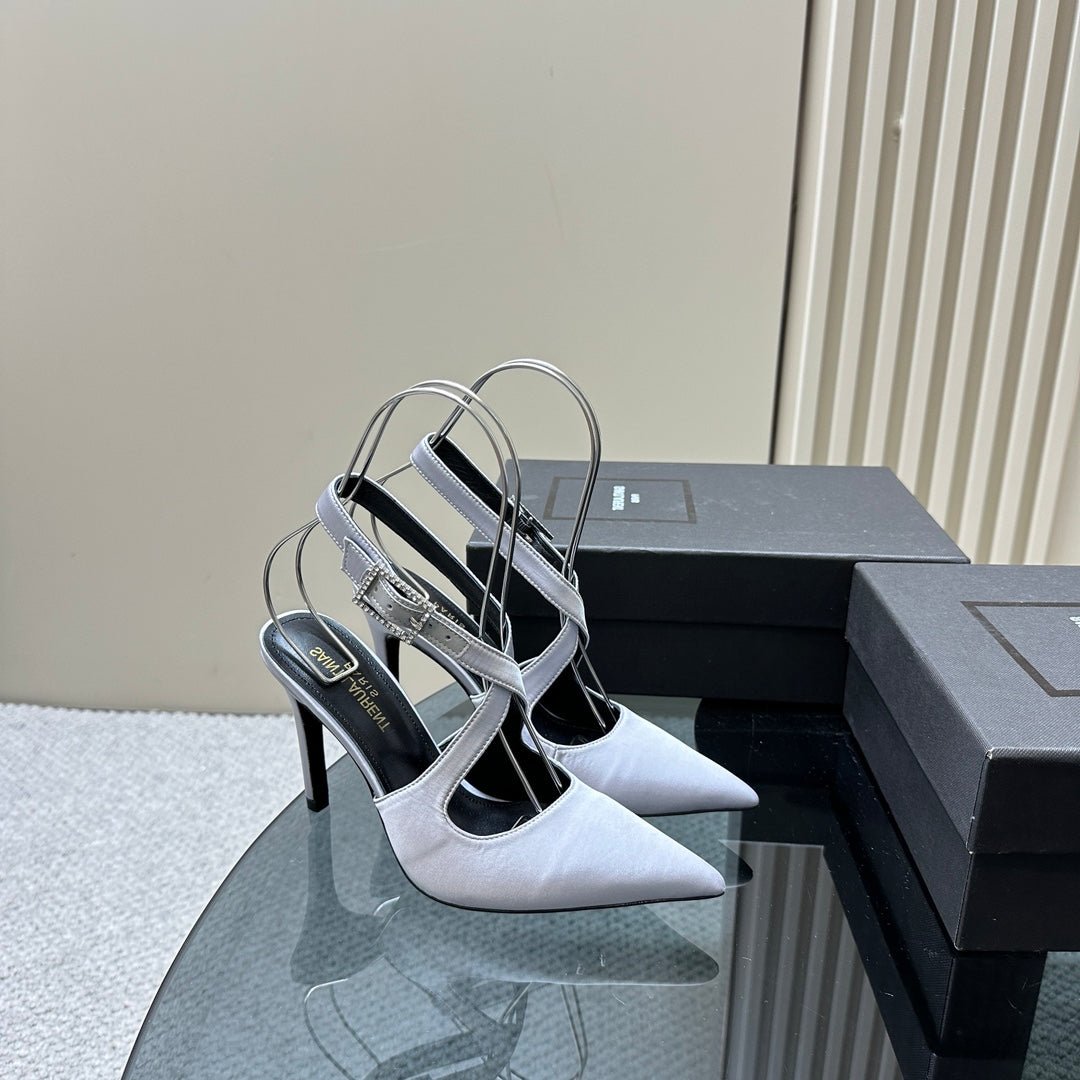 Saint Laurent SL CROSS-STRAP SLINGBACK LIGHT BLUE SATIN