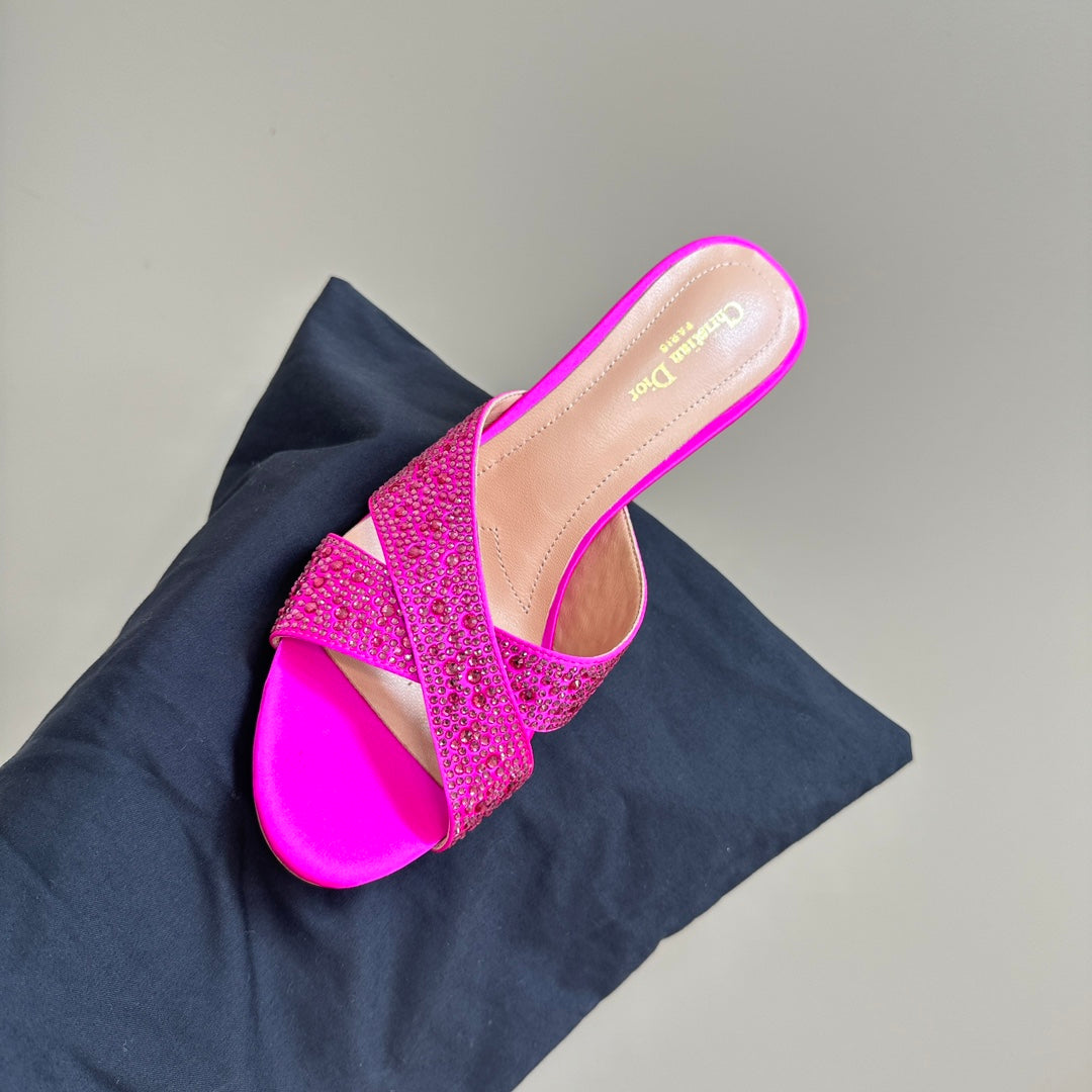 DIOR Tribales Heeled Slide 80mm Dark Pink Lambskin And Studded With Stones
