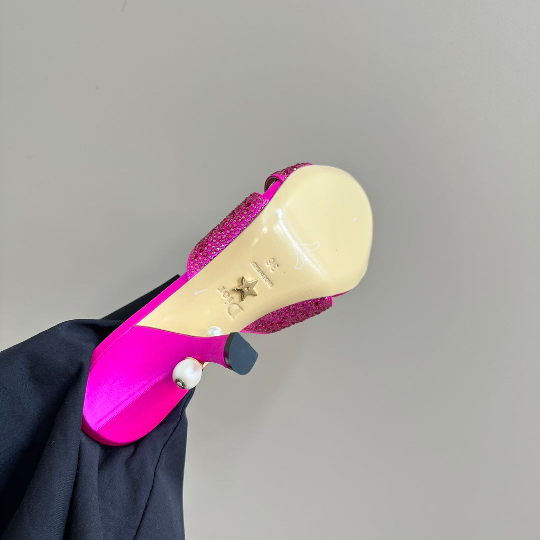 DIOR Tribales Heeled Slide 80mm Dark Pink Lambskin And Studded With Stones