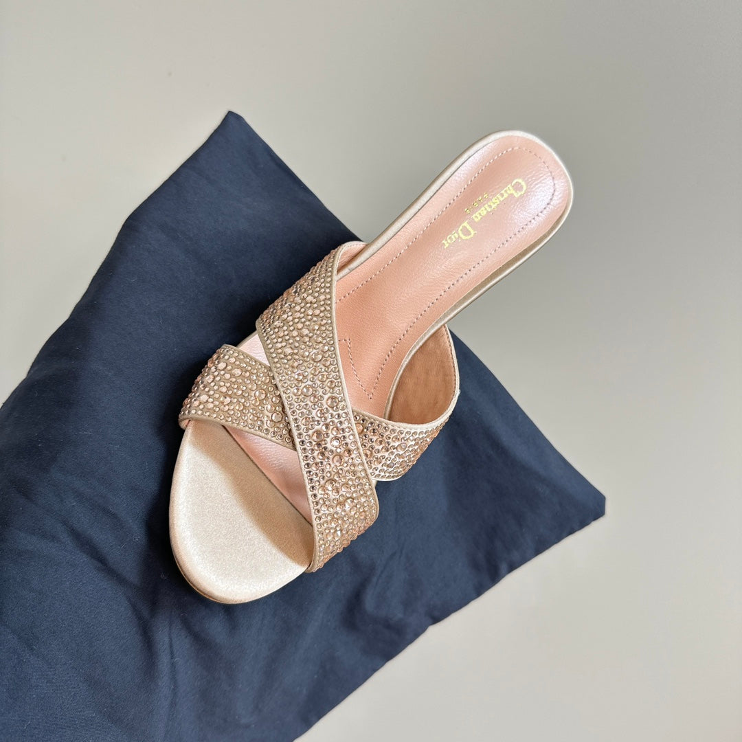 DIOR Tribales Heeled Slide 80mm Beige Lambskin And Studded With Stones