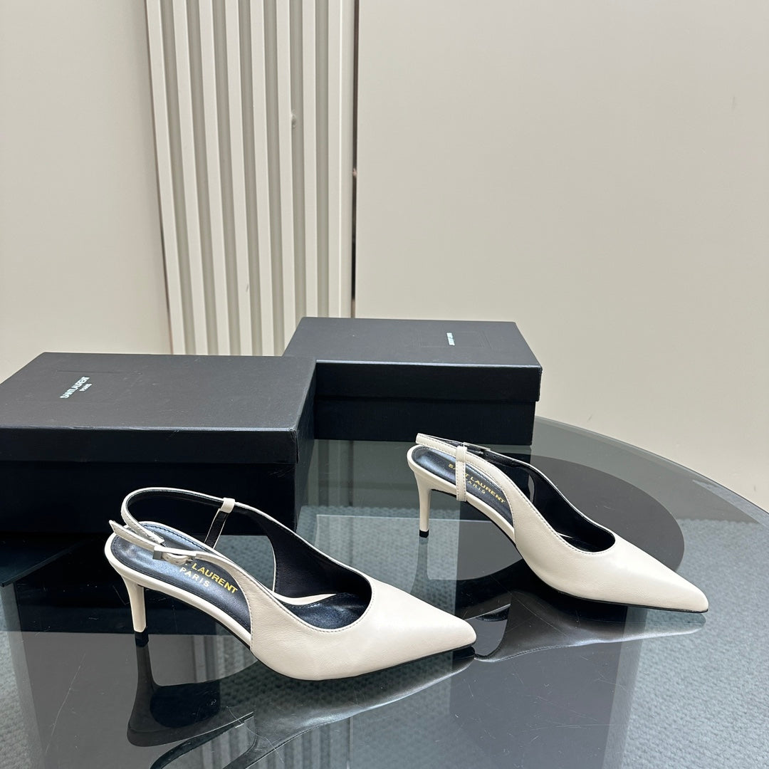 Saint Laurent SL TRAPEZE HEEL SLINGBACK PUMP WHITE CALFSKIN