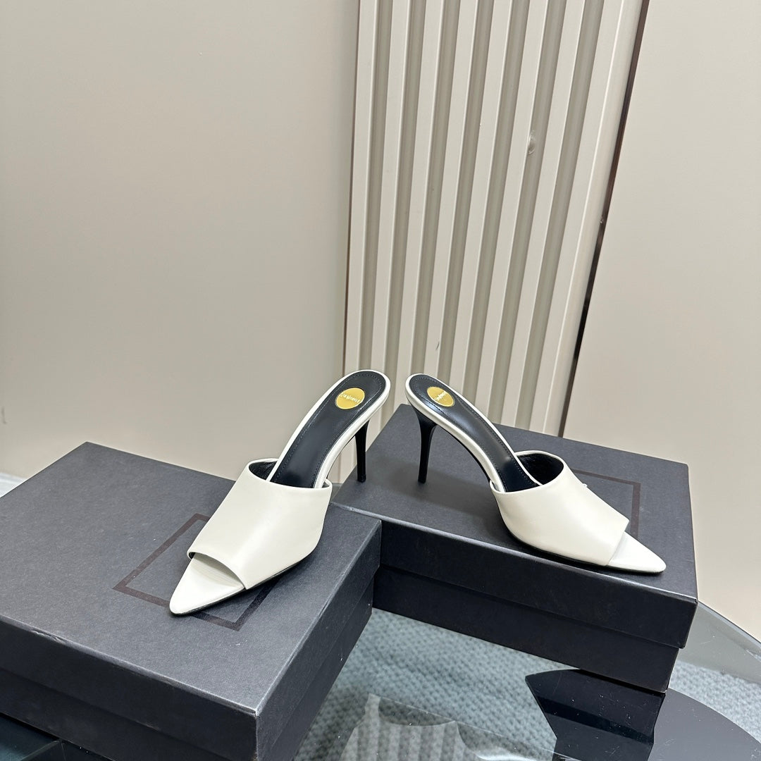 Saint Laurent SL GOLDIE MULES WHITE CALFSKIN