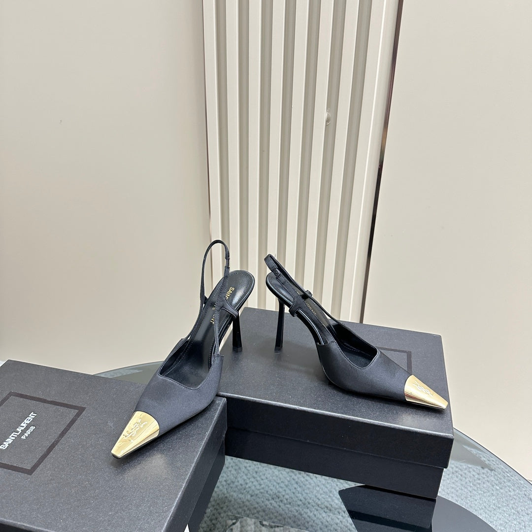 Saint Laurent SL JEANNE SLINGBACK PUMPS BLACK SATIN