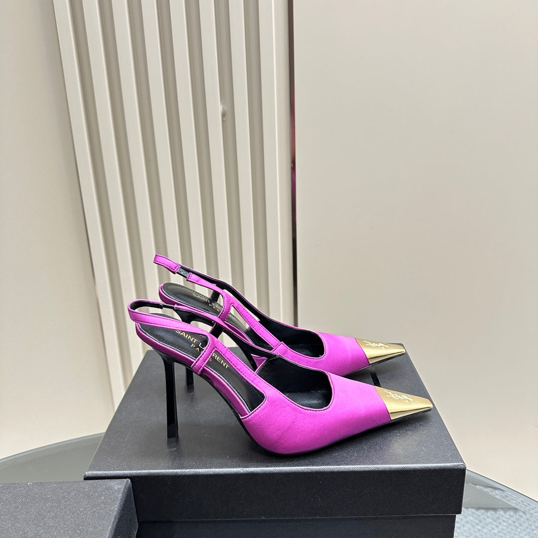 Saint Laurent SL JEANNE SLINGBACK PUMPS NEON PINK SATIN