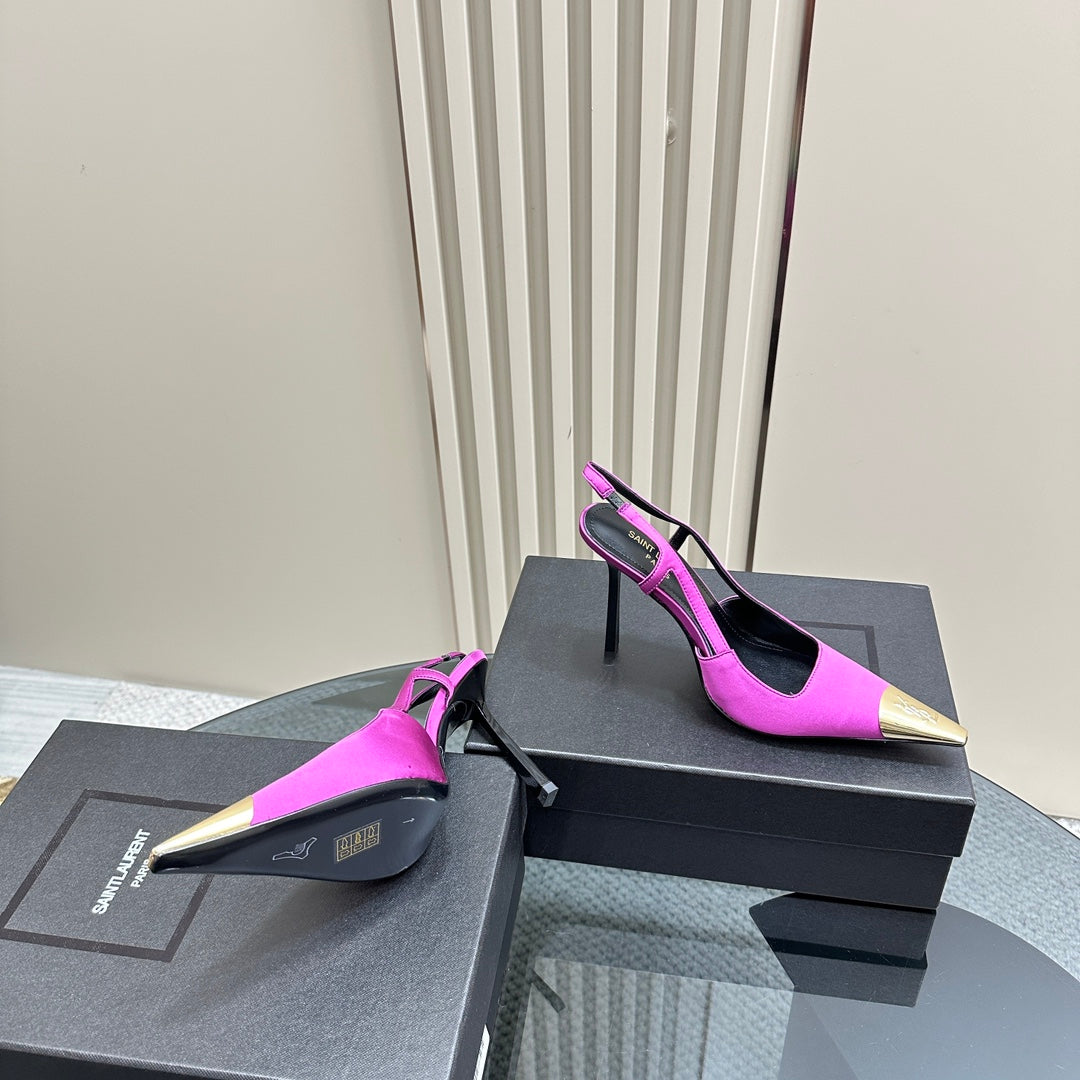 Saint Laurent SL JEANNE SLINGBACK PUMPS NEON PINK SATIN