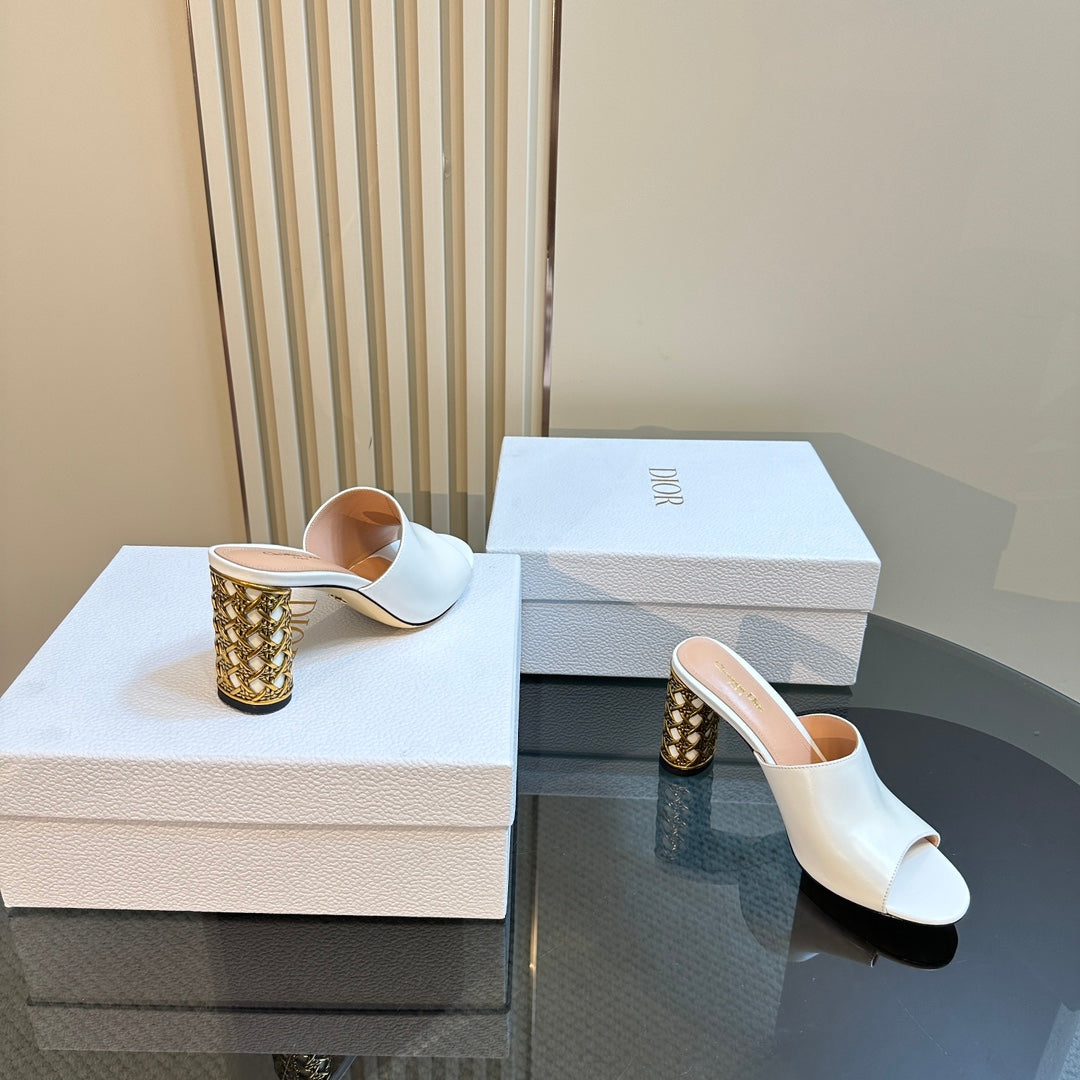 DIOR Icon Heeled Slide 95mm White Calfskin