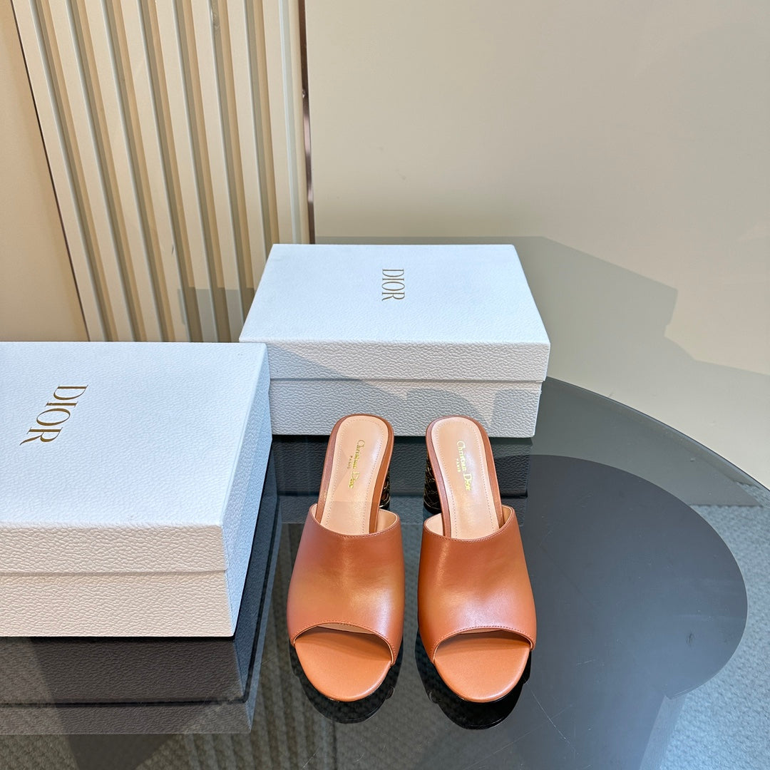 DIOR Icon Heeled Slide 95mm Brown Calfskin