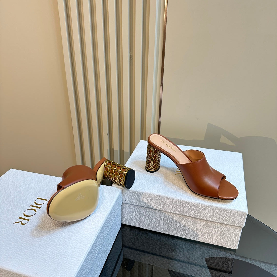 DIOR Icon Heeled Slide 95mm Brown Calfskin