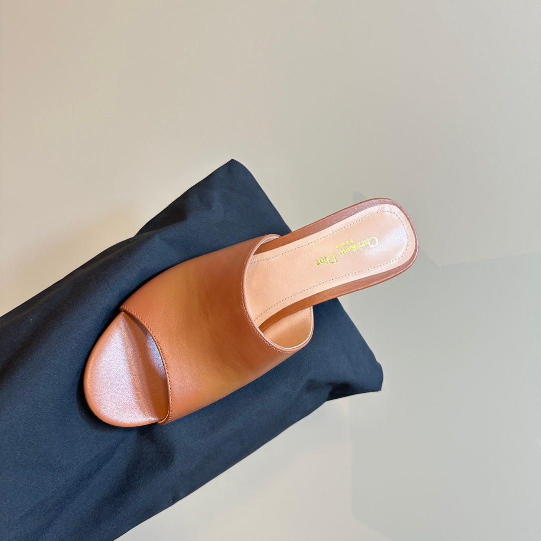 DIOR Icon Heeled Slide 95mm Brown Calfskin