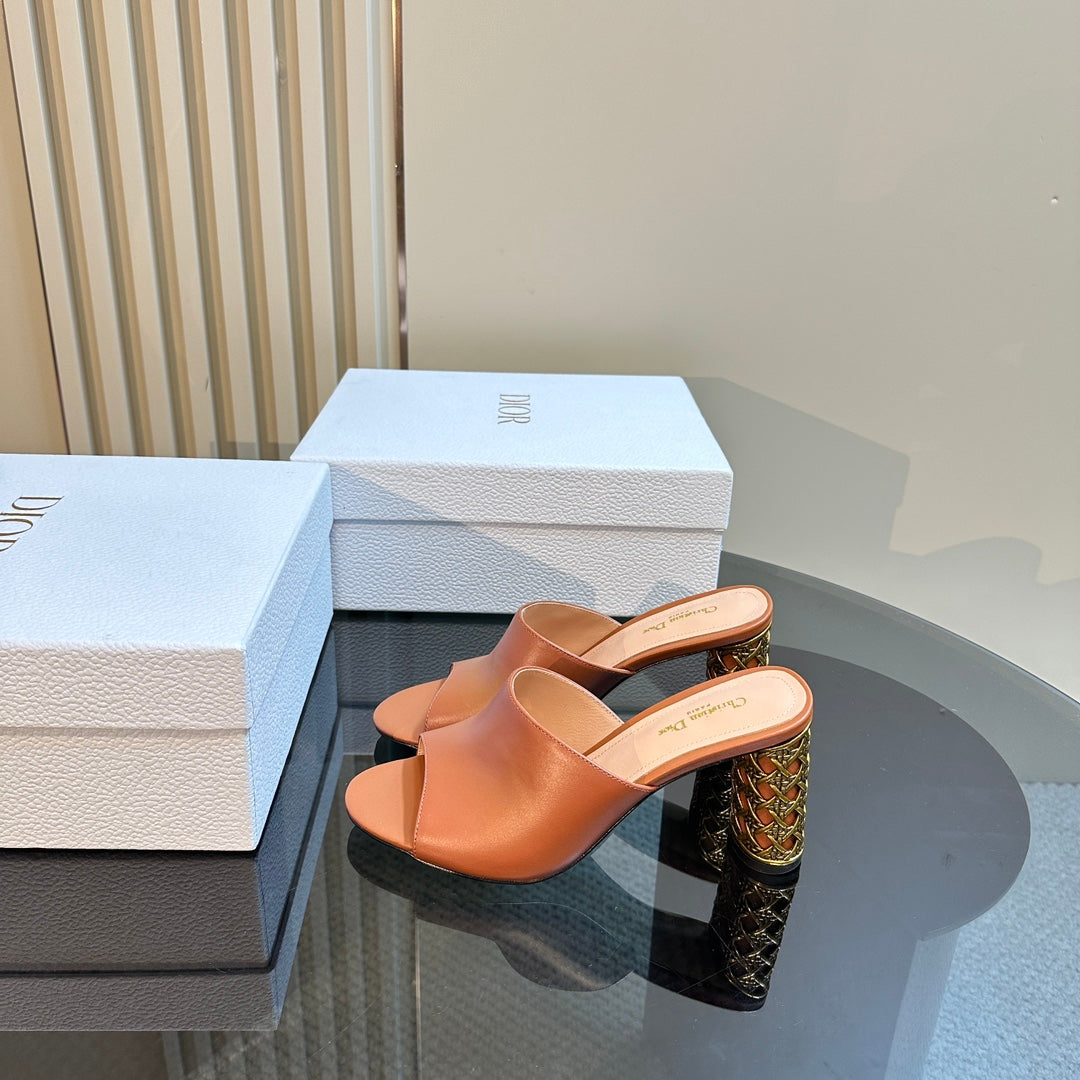 DIOR Icon Heeled Slide 95mm Brown Calfskin