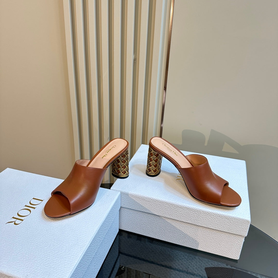 DIOR Icon Heeled Slide 95mm Brown Calfskin