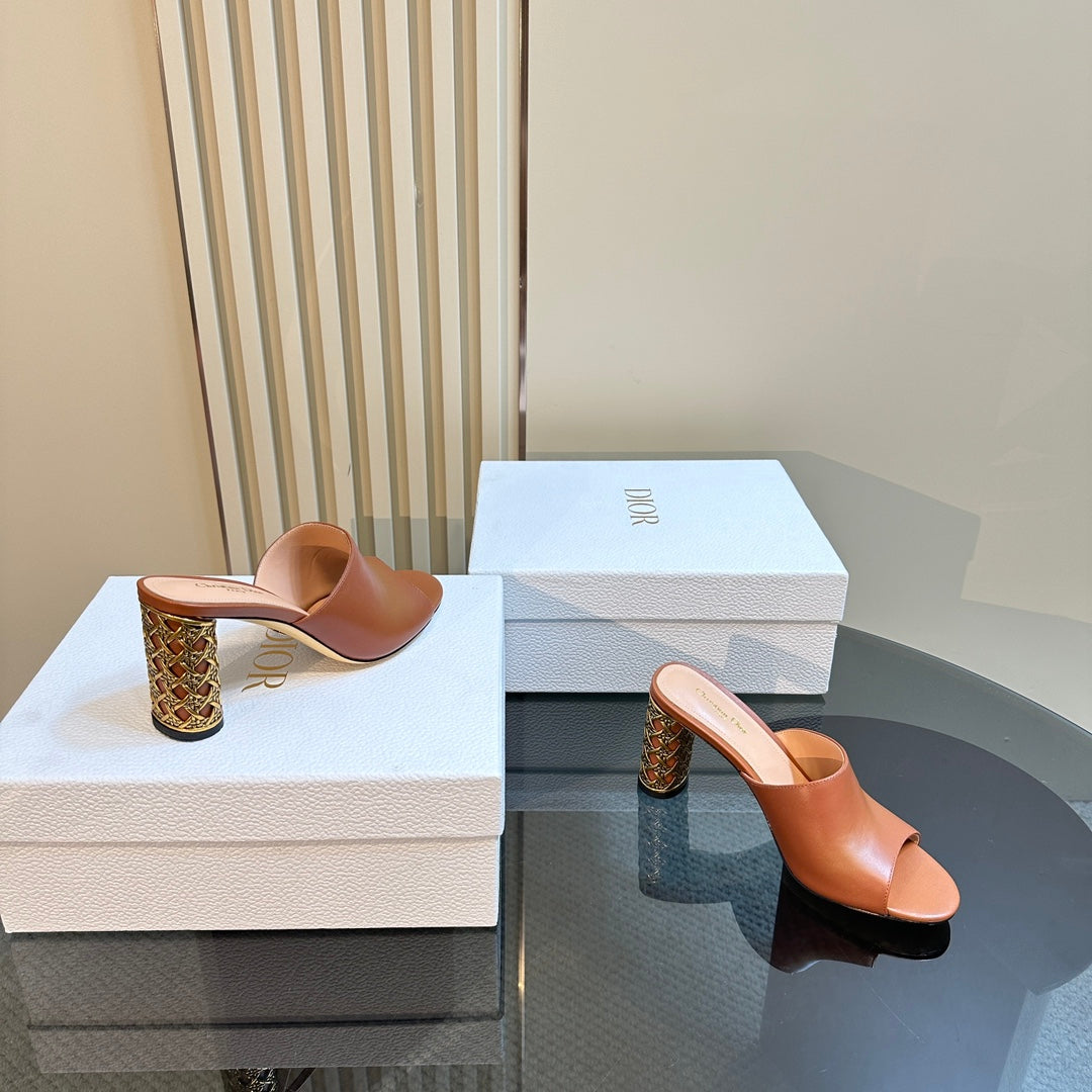 DIOR Icon Heeled Slide 95mm Brown Calfskin