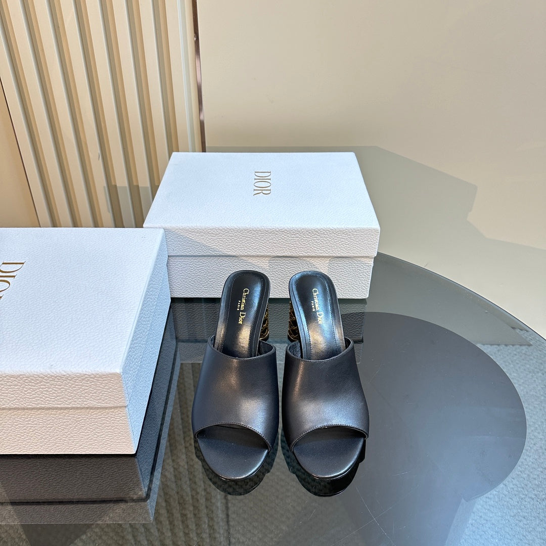 DIOR Icon Heeled Slide 95mm Black Calfskin