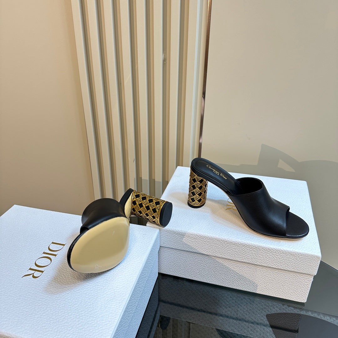 DIOR Icon Heeled Slide 95mm Black Calfskin