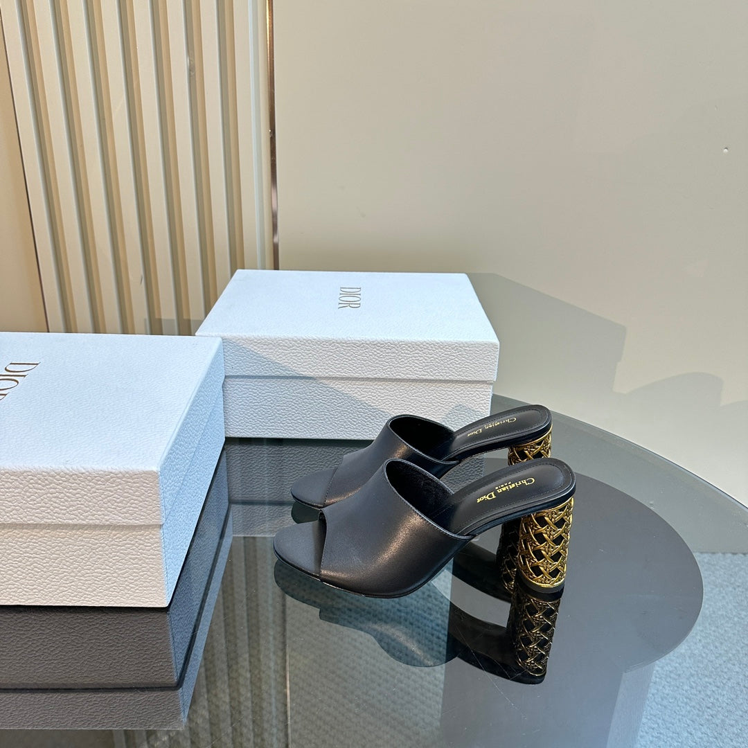 DIOR Icon Heeled Slide 95mm Black Calfskin