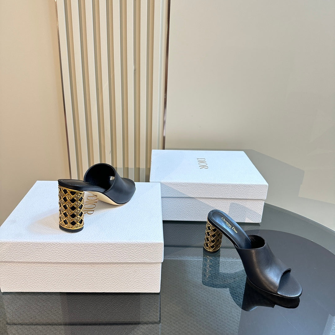 DIOR Icon Heeled Slide 95mm Black Calfskin