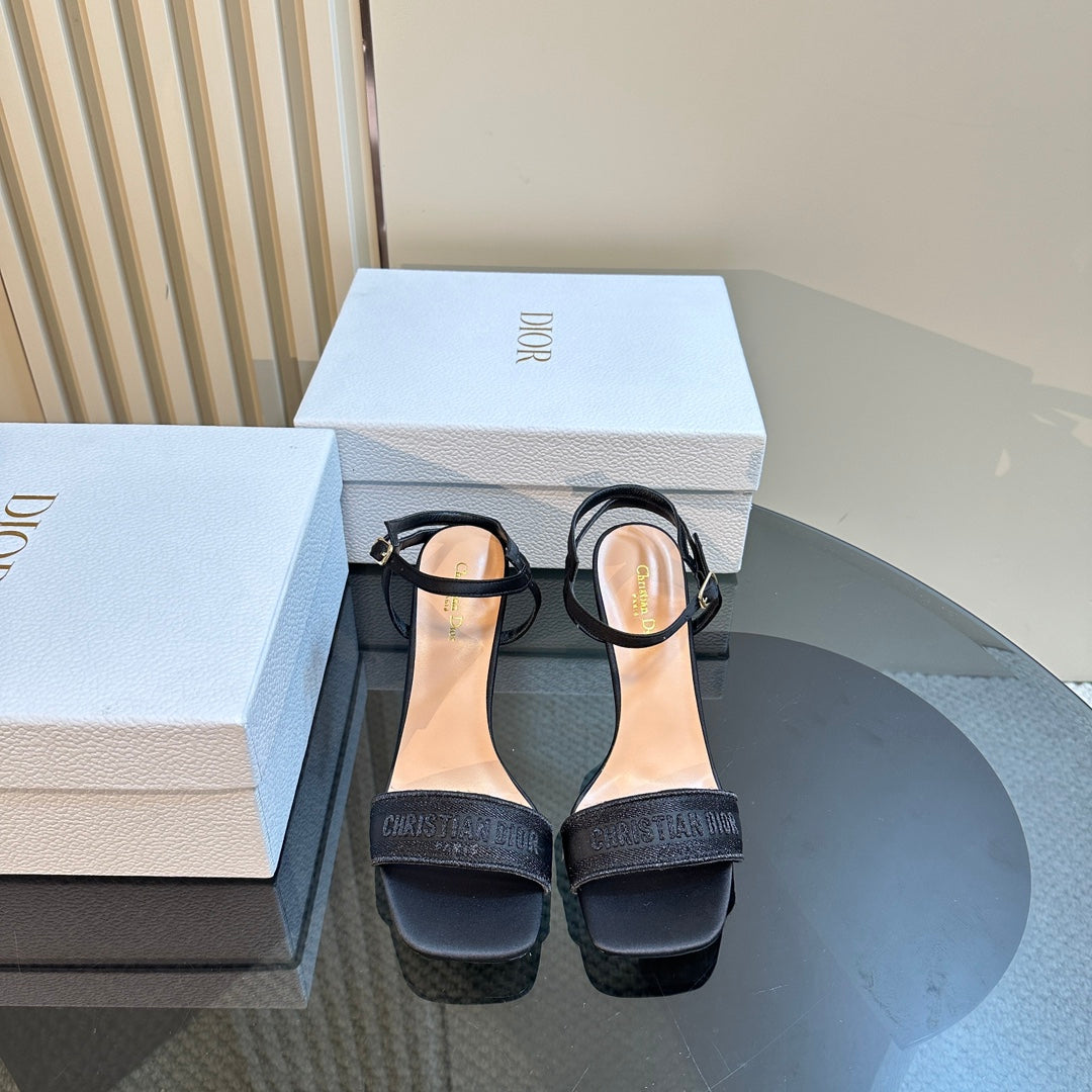DIOR Dway Heeled Sandal 105mm Black Silk And Lambskin