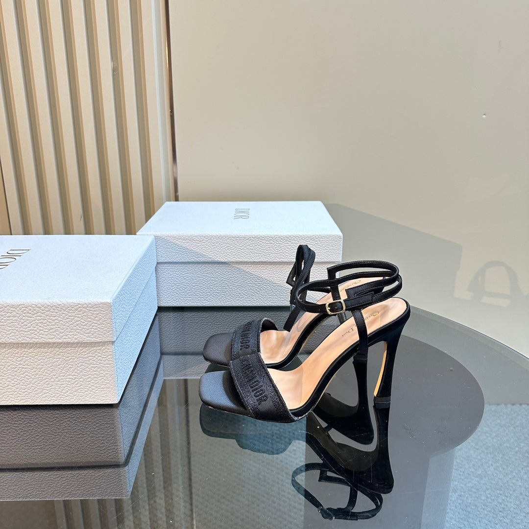 DIOR Dway Heeled Sandal 105mm Black Silk And Lambskin
