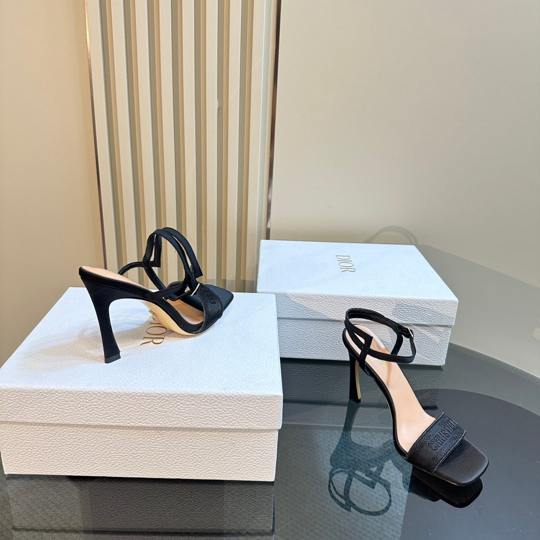 DIOR Dway Heeled Sandal 105mm Black Silk And Lambskin