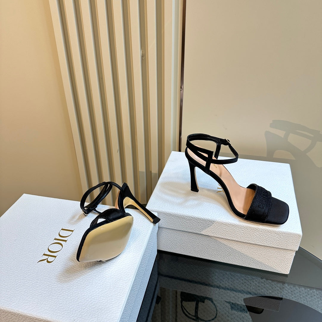 DIOR Dway Heeled Sandal 105mm Black Silk And Lambskin