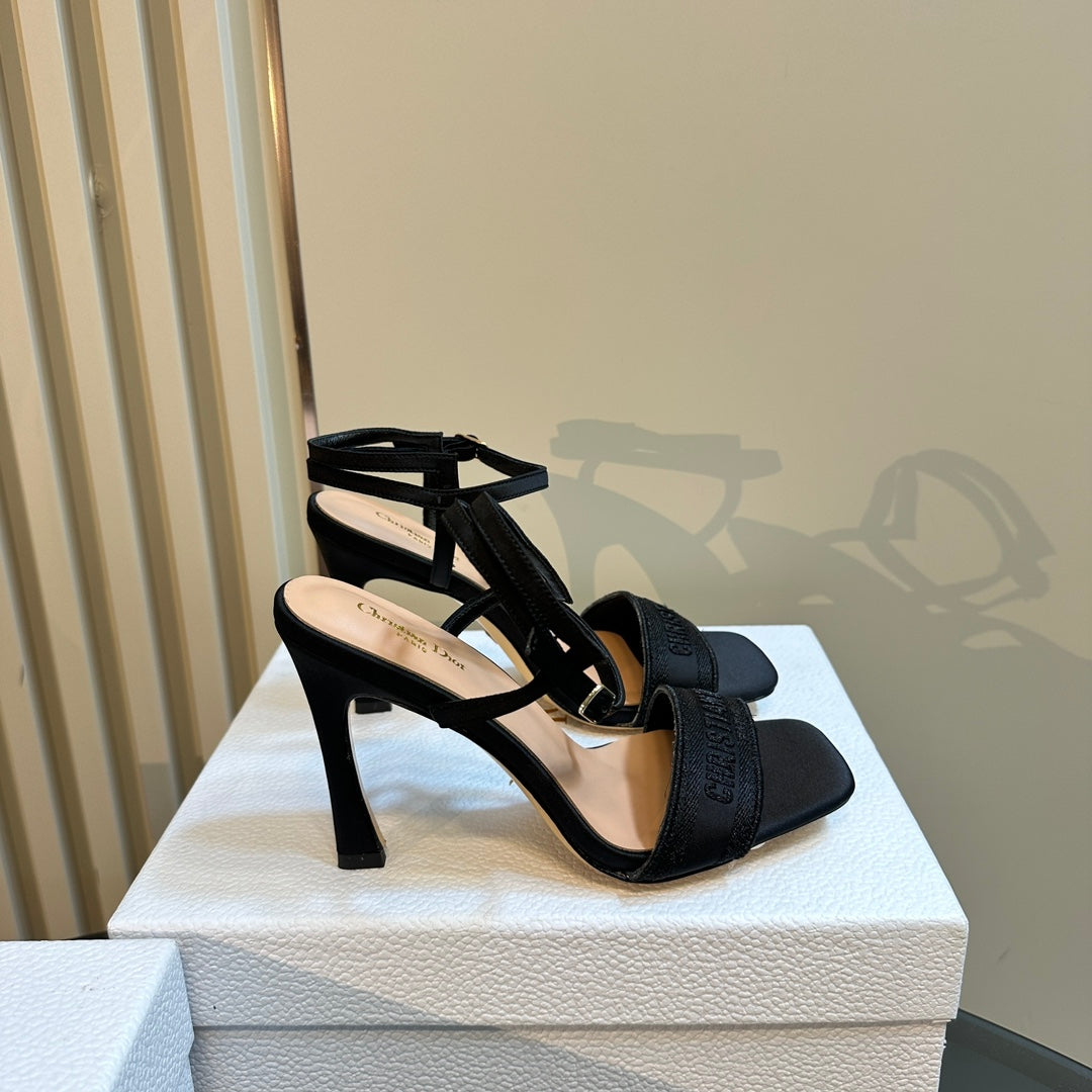 DIOR Dway Heeled Sandal 105mm Black Silk And Lambskin